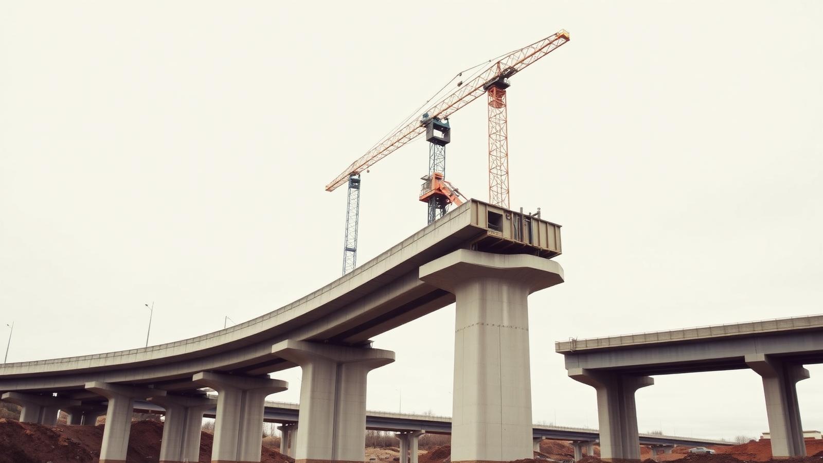 Concrete viaduct spans under construction