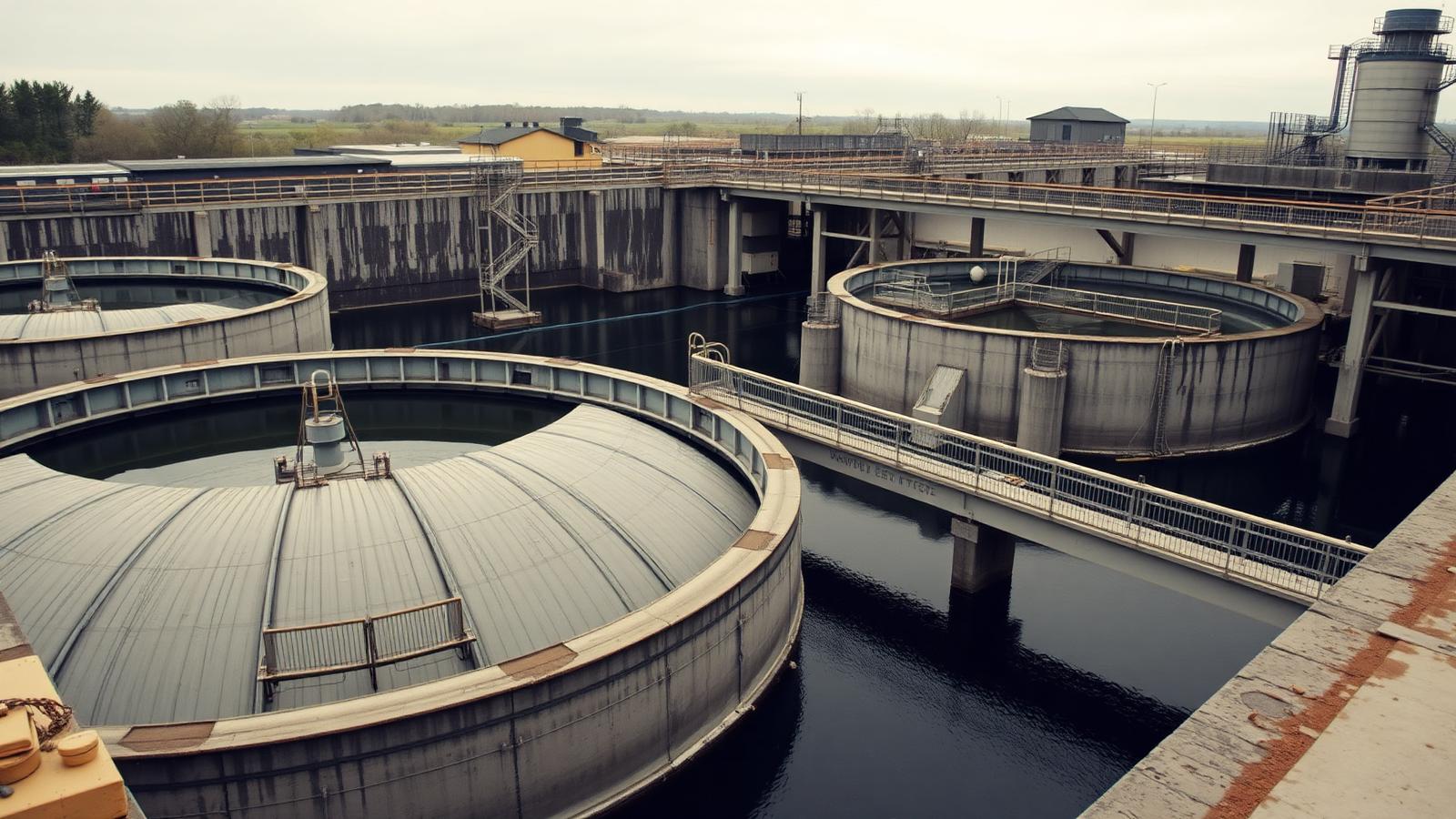 Circular sedimentation tanks at a water plant