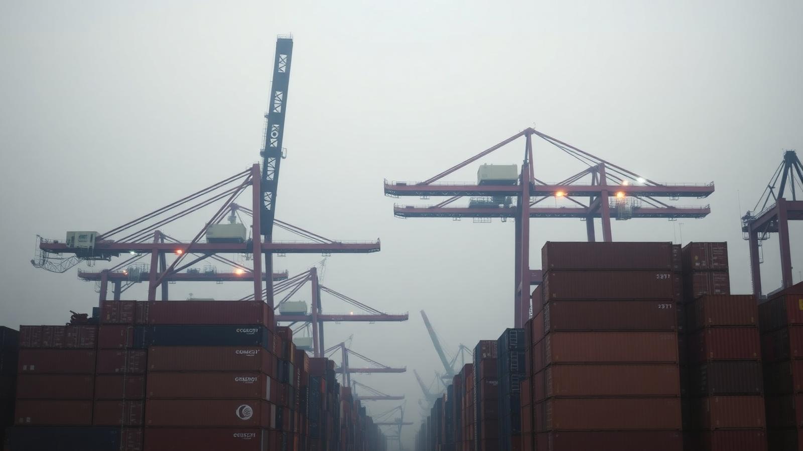 Gantry cranes over a container terminal quay